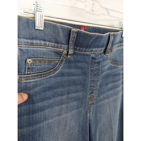 Spanx Jeans Womens Medium Blue Seamed Front Wide Leg Denim Stretch Pants Comfort - Picture 4 of 12